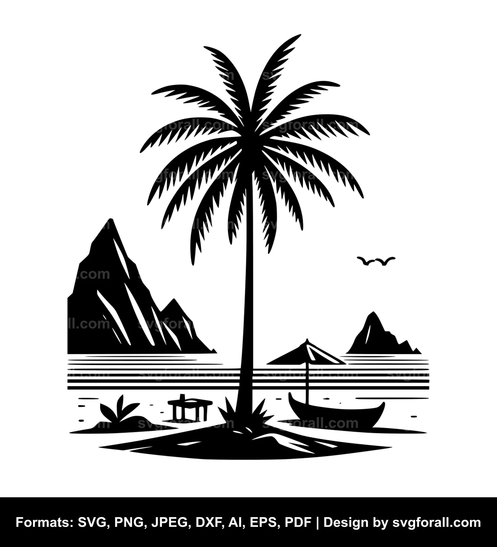 Beach With Palm Tree SVG