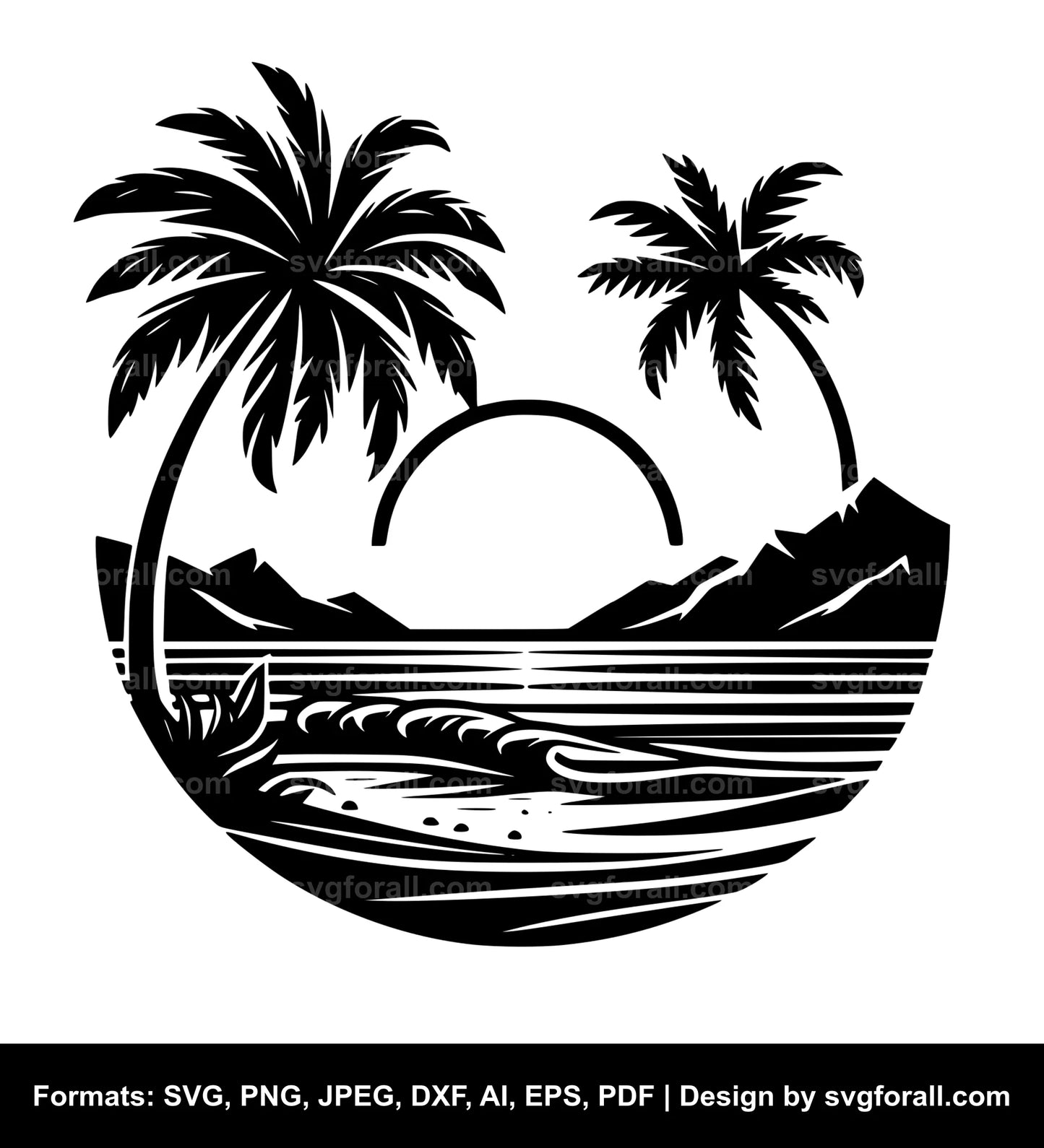 Beach With Palm Tree SVG Design