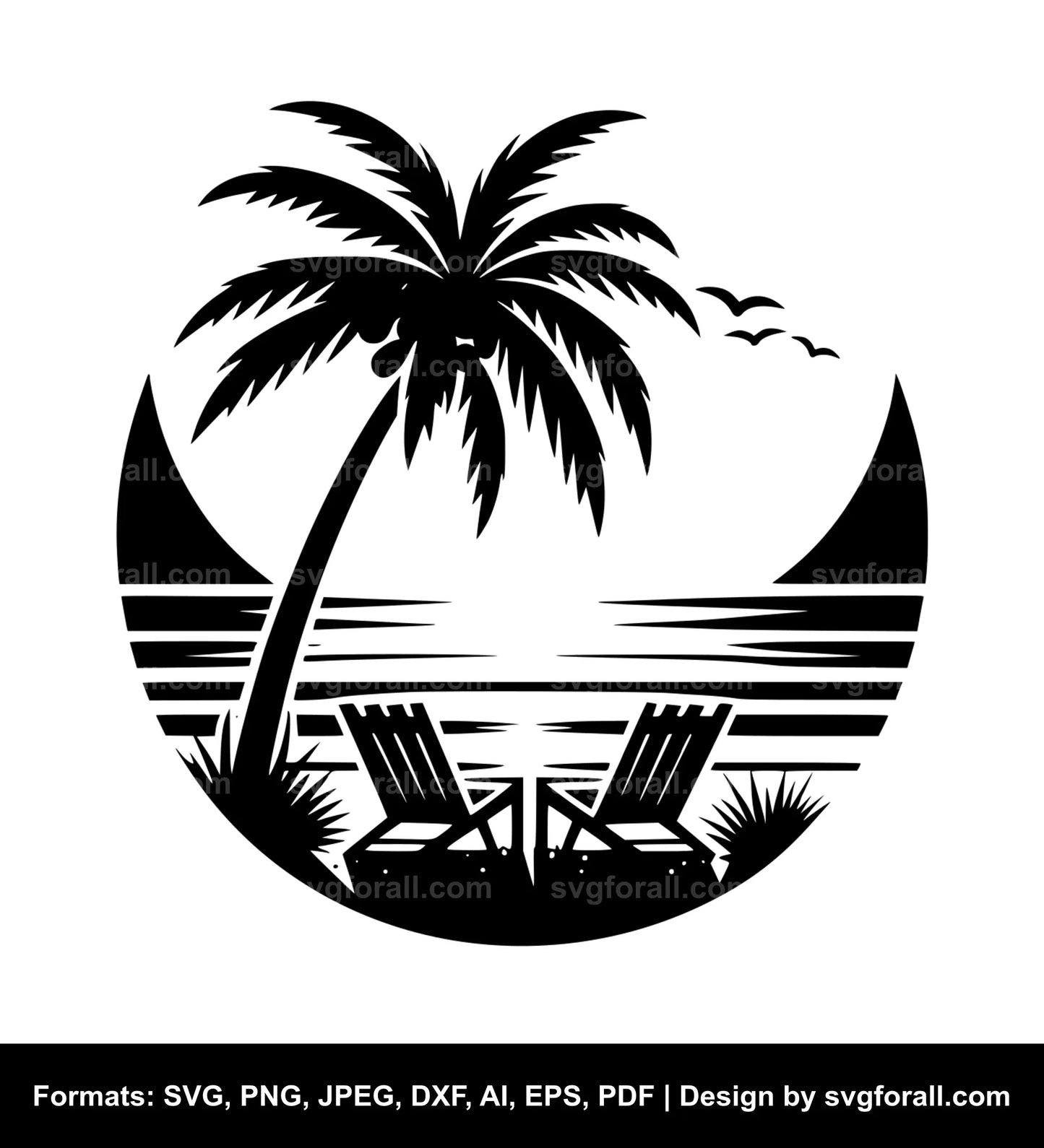 Beach With Palm Tree SVG File