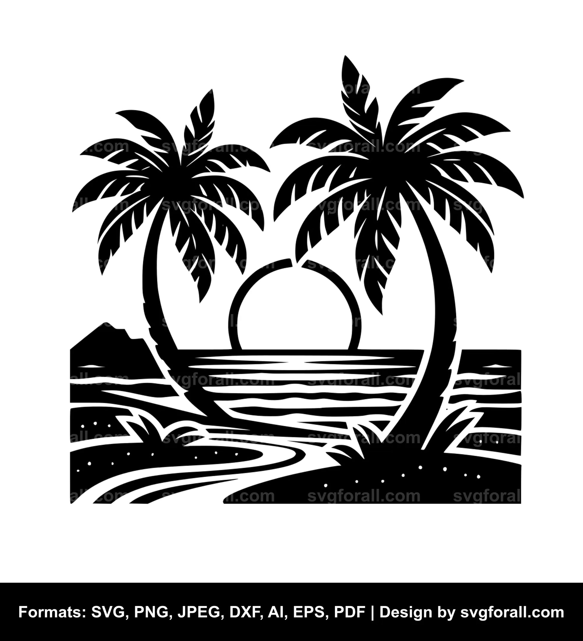 Beach With Palm Tree SVG PNG