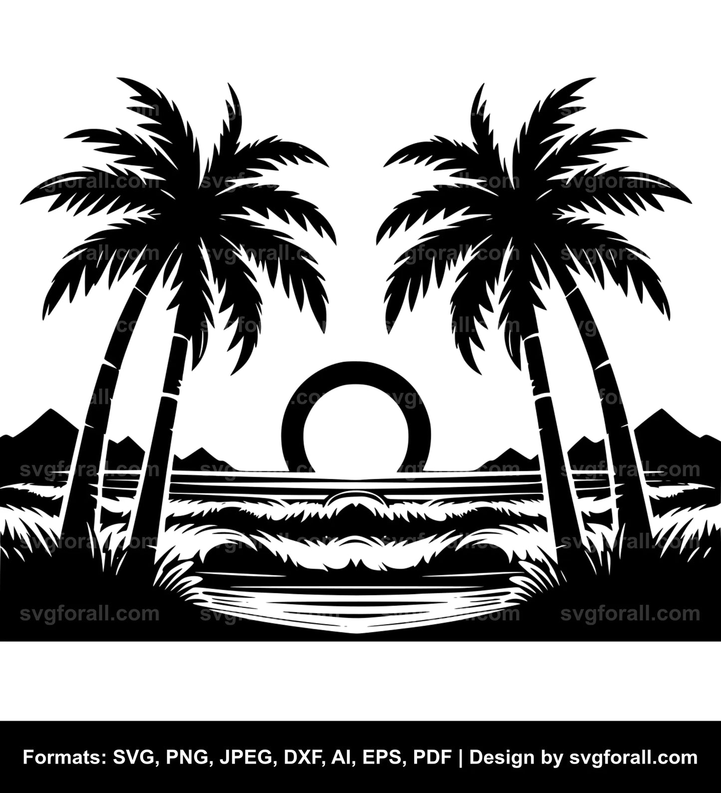 Beach With Palm Tree SVG Vector