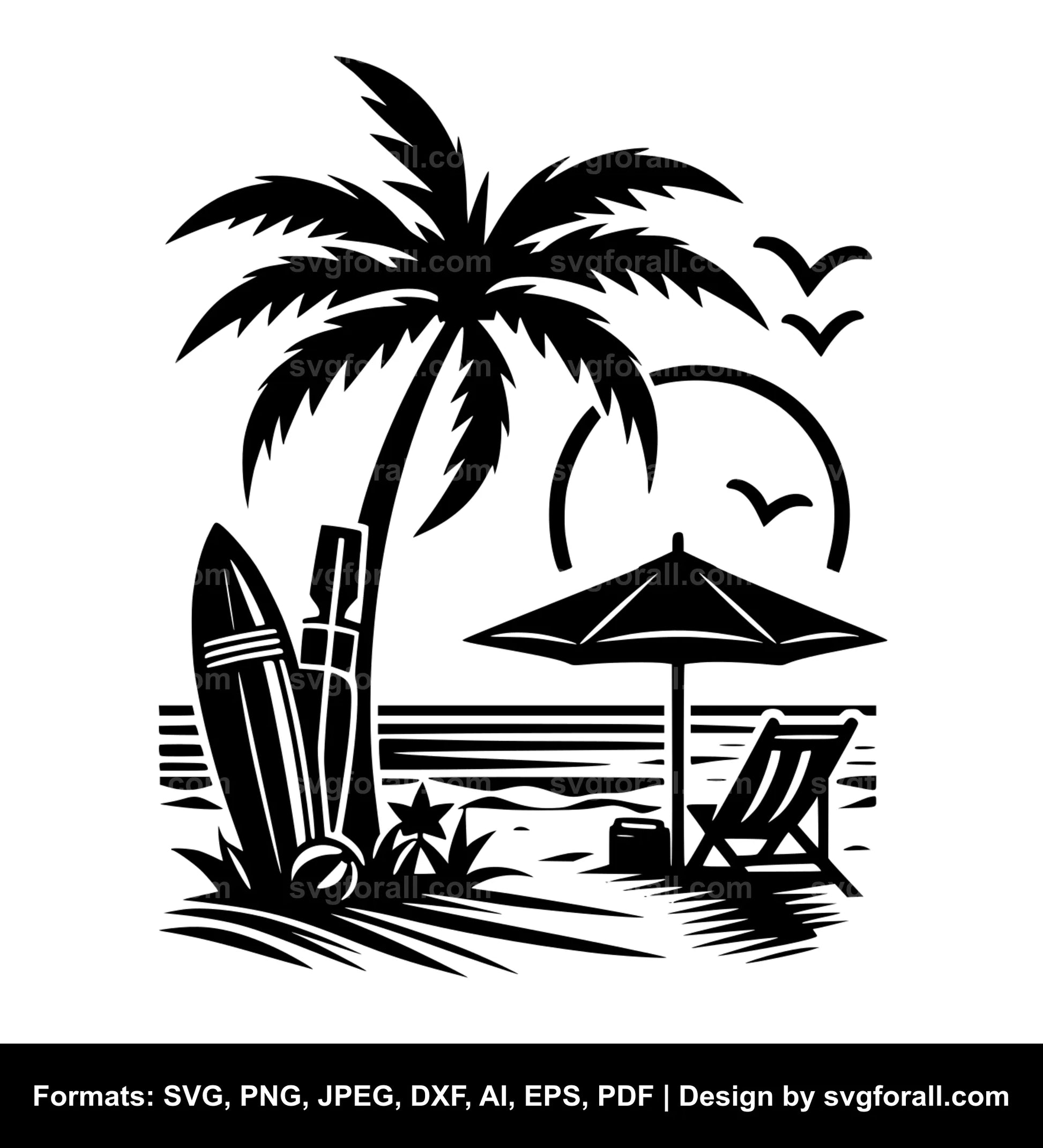 Beach With Palm Tree Vector SVG