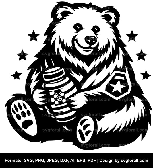 Bear Eating Honey Black SVG