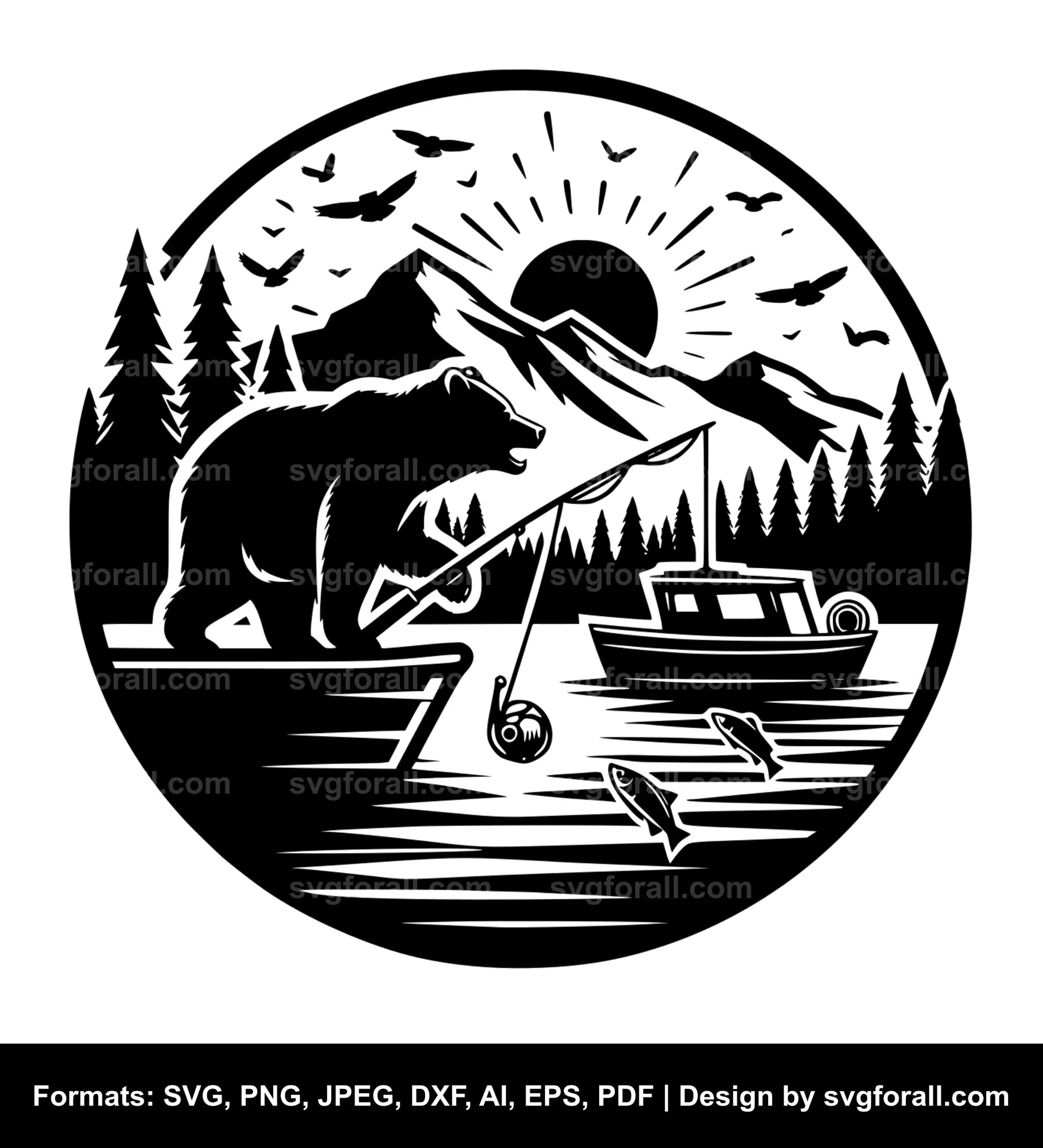 Bear Fishing SVG