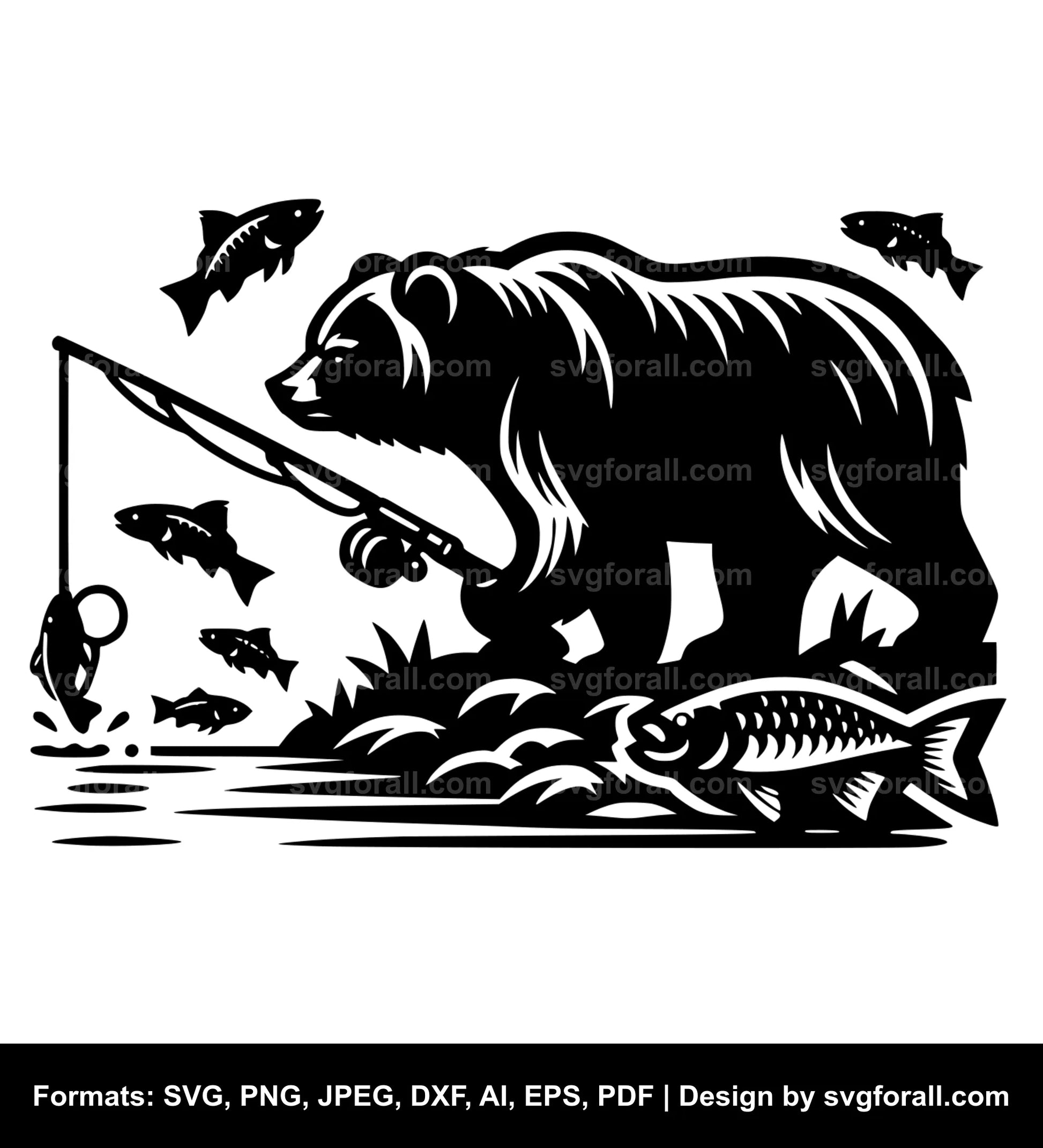 Bear Fishing SVG Vector