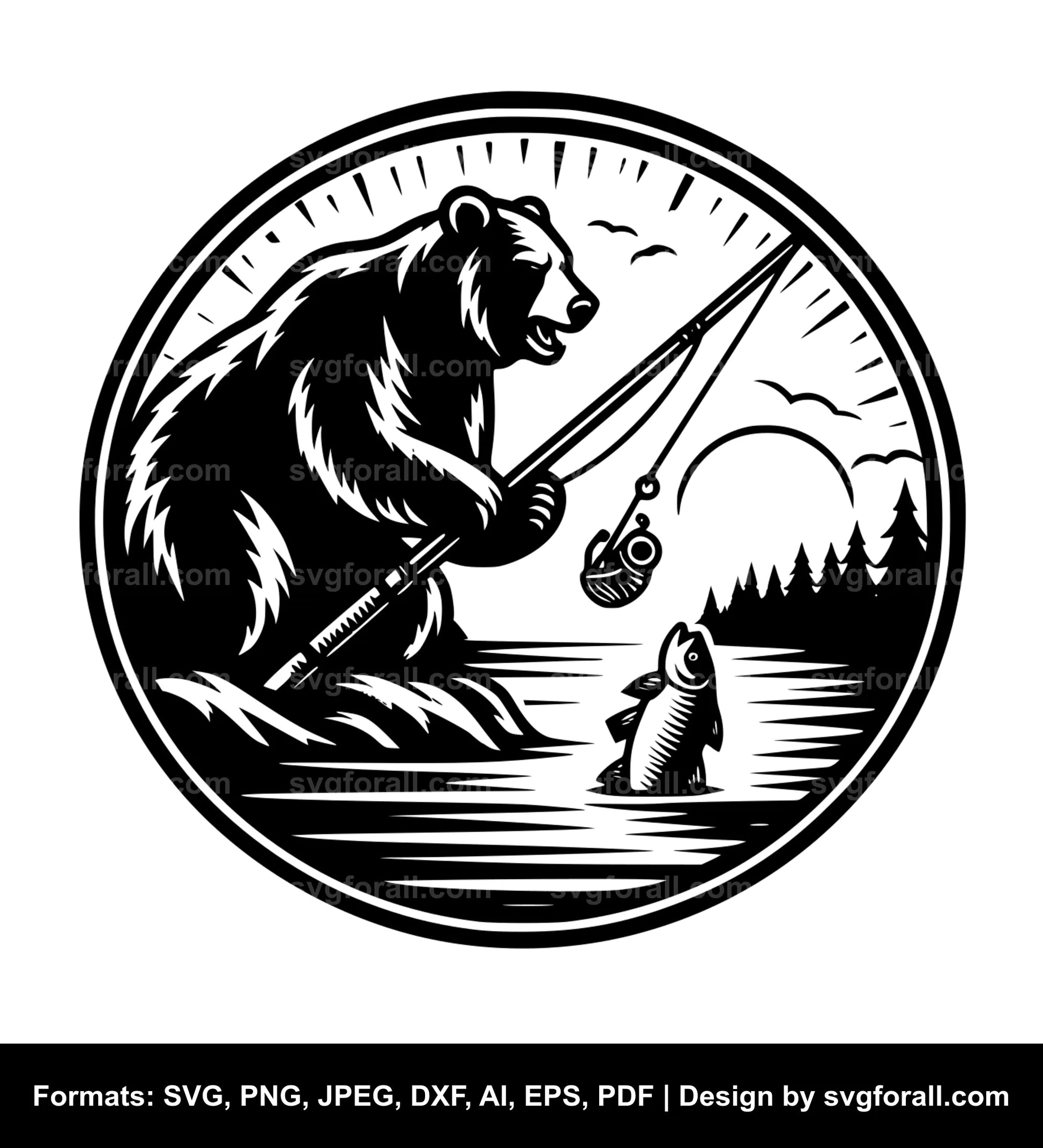 Bear Fishing Vector SVG