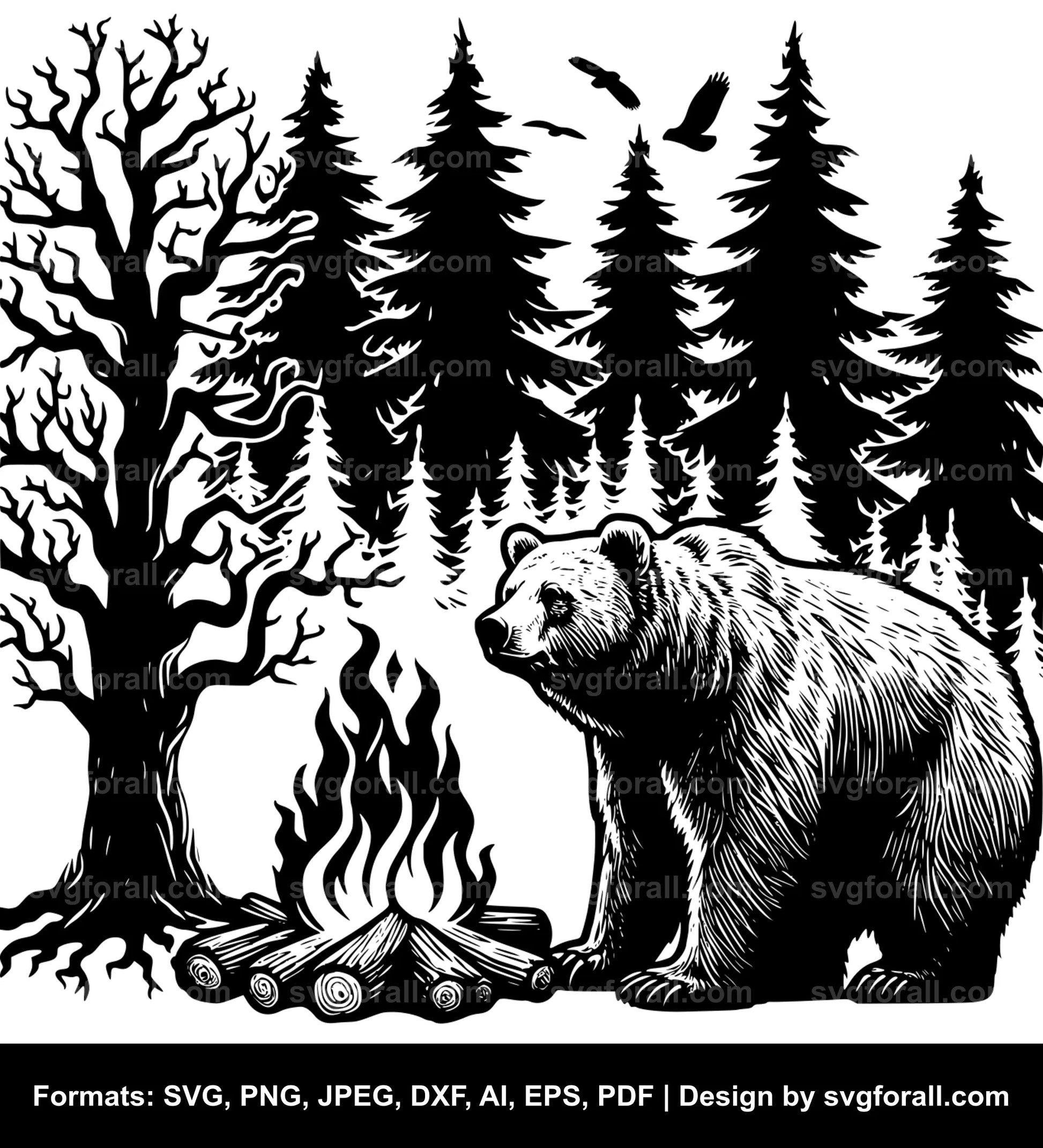 Bear In Forest Clipart SVG