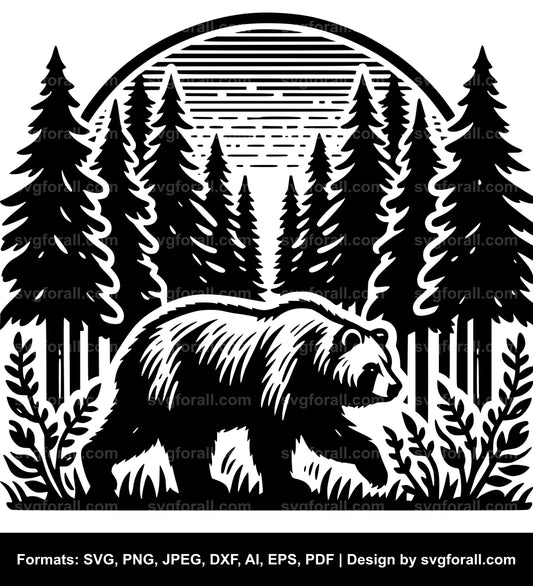 Bear In Forest Cricut SVG