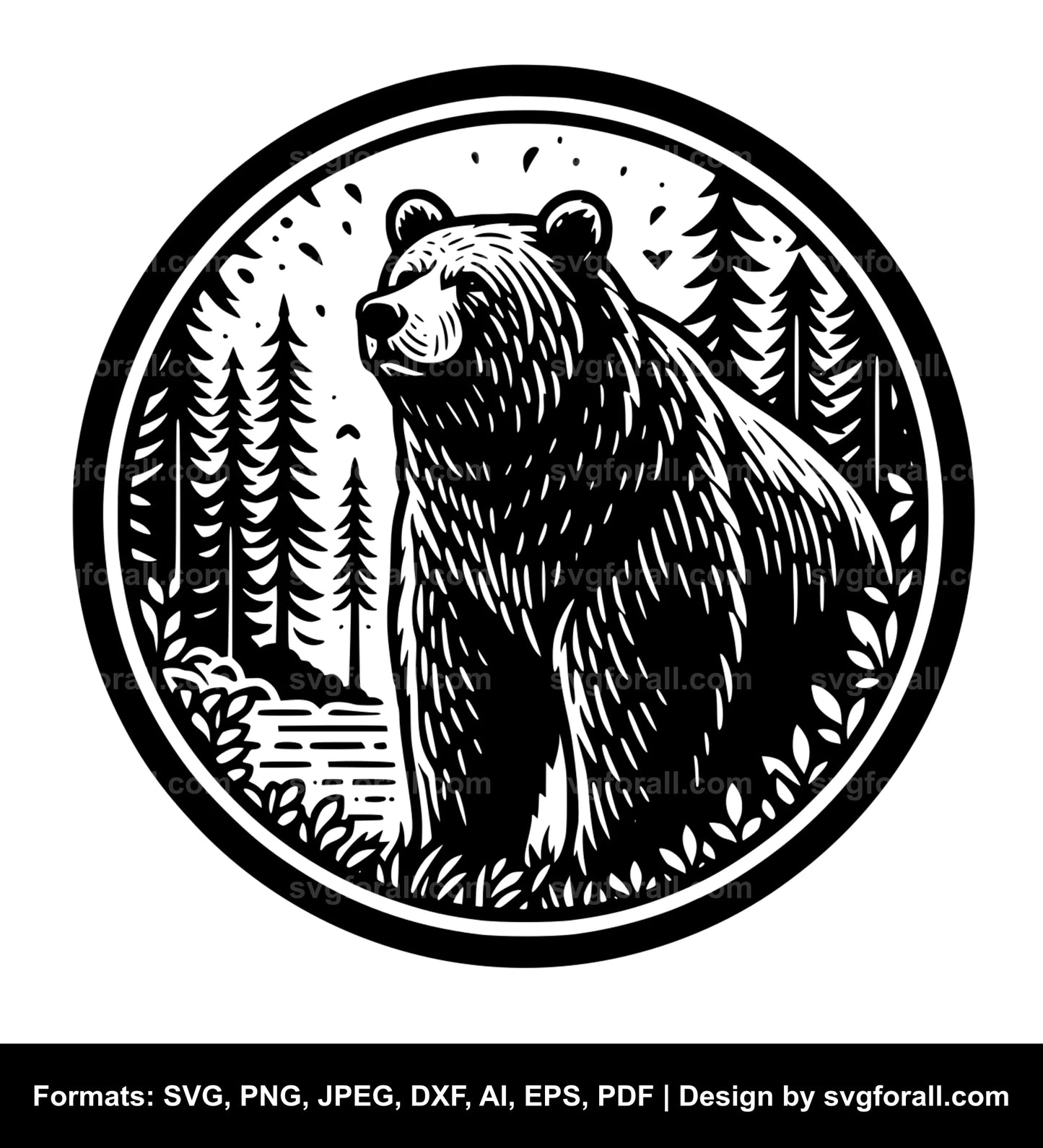 Bear In Forest SVG Design