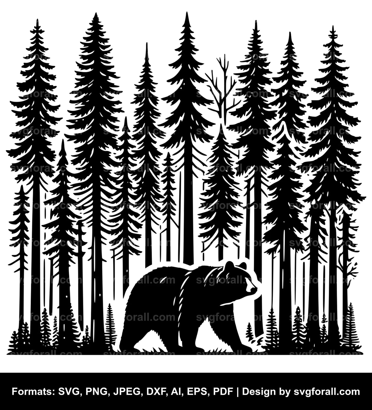 Bear In Forest SVG Vector