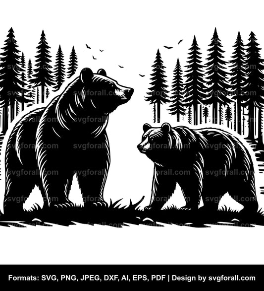 Bear In Forest Vector SVG