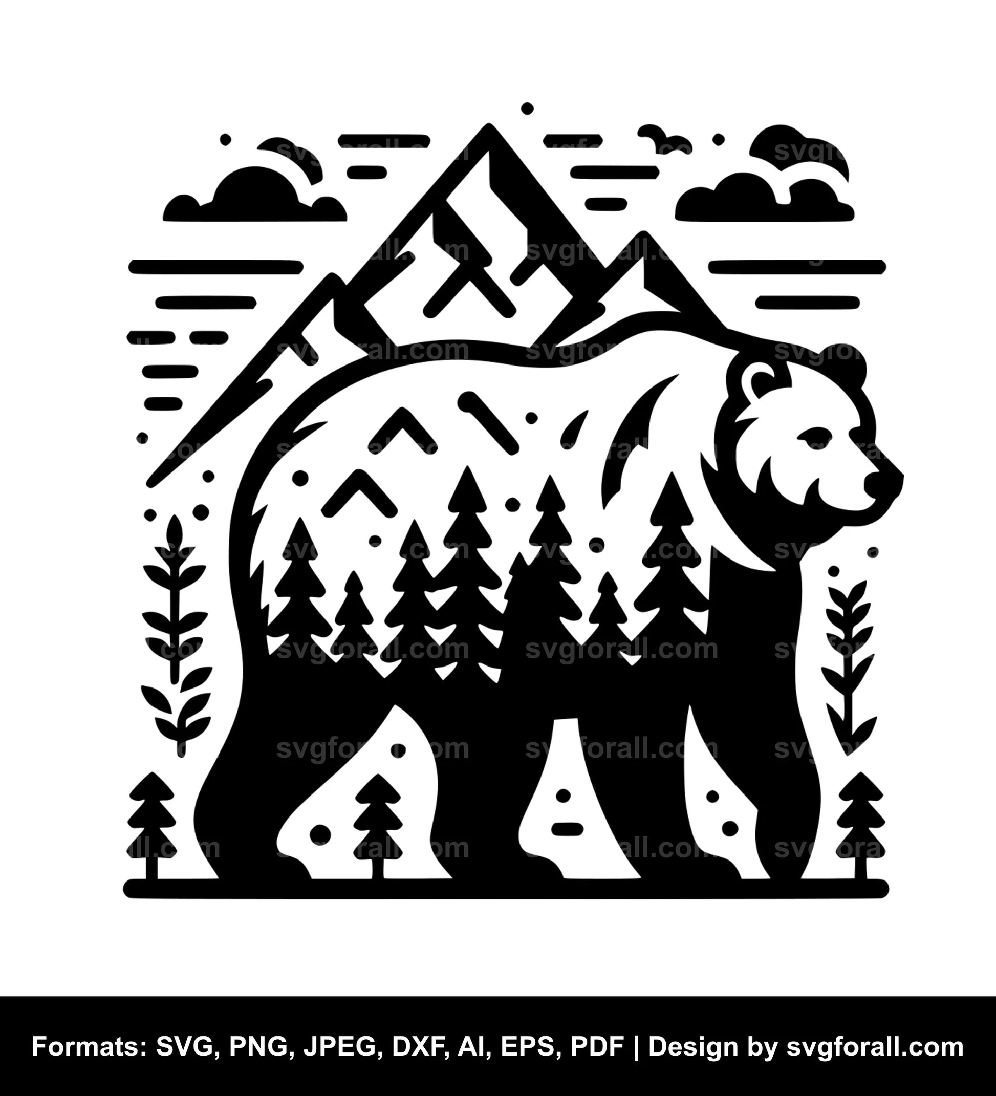 Bear In Mountain Black SVG