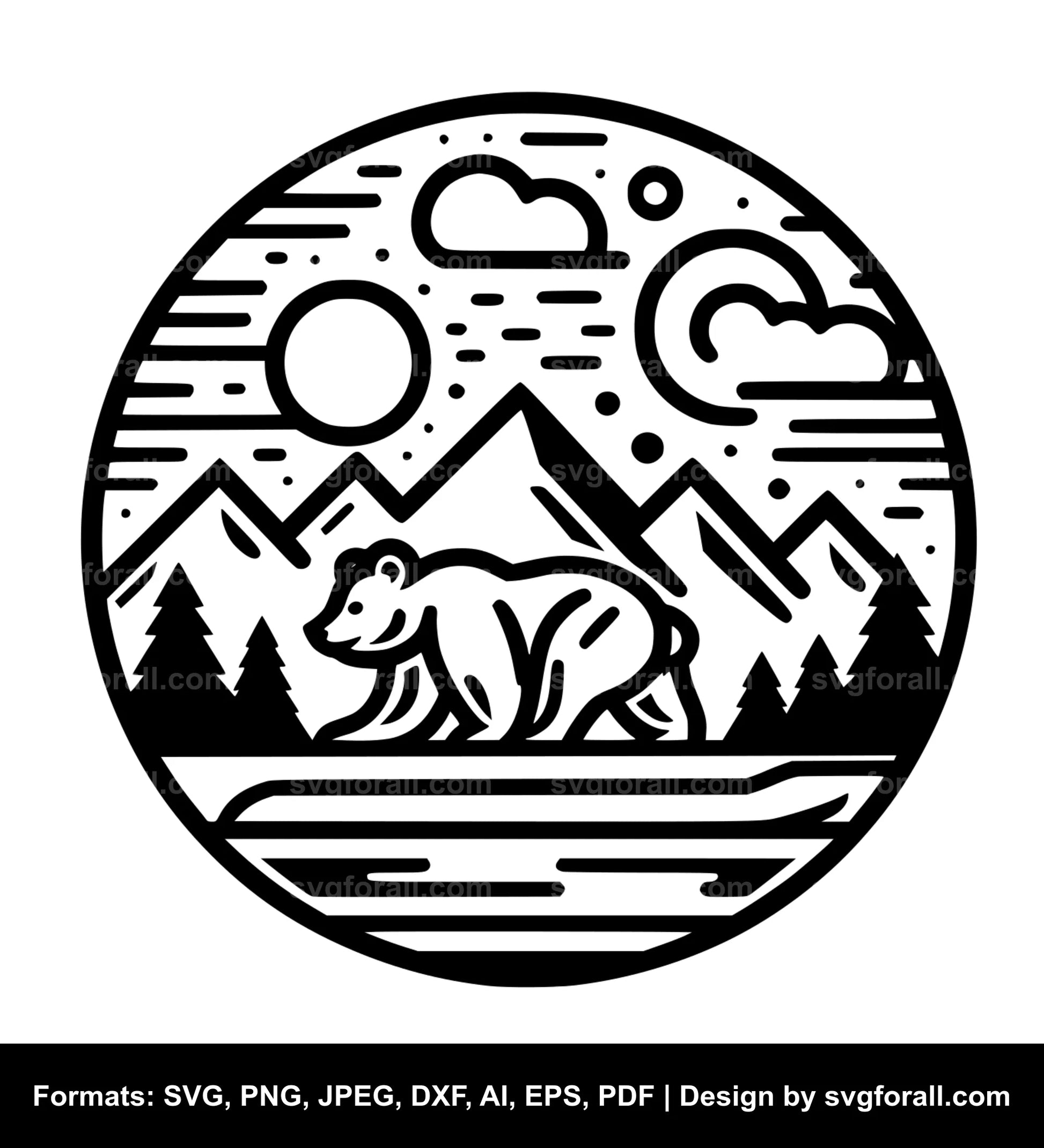 Bear In Mountain SVG File