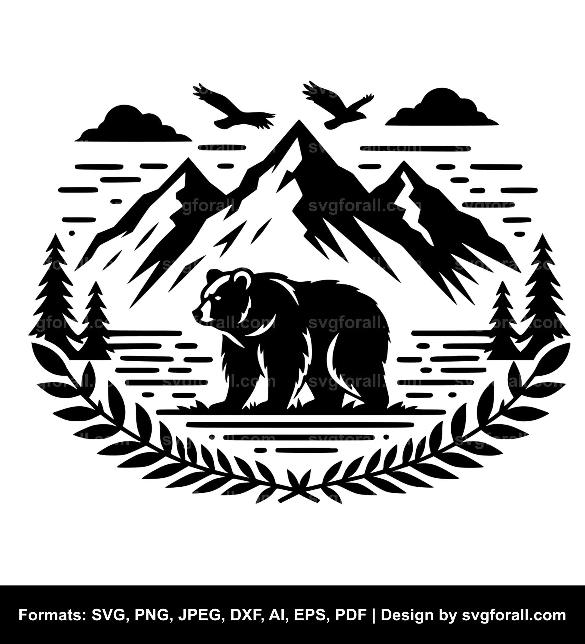 Bear In Mountain SVG Vector