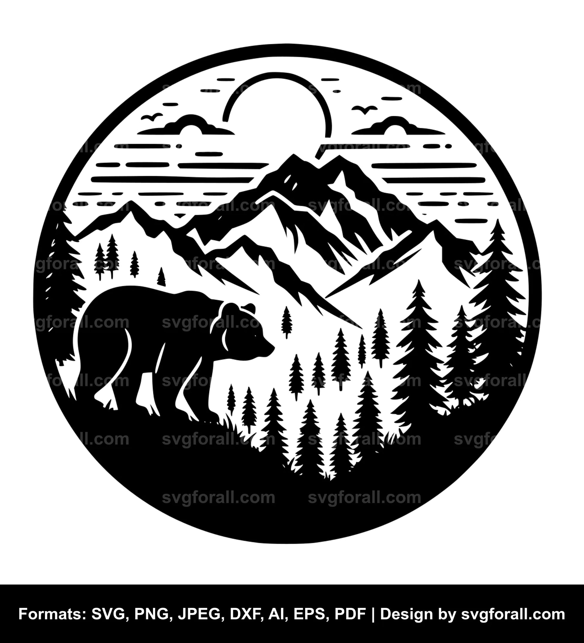 Bear In Mountain Vector SVG