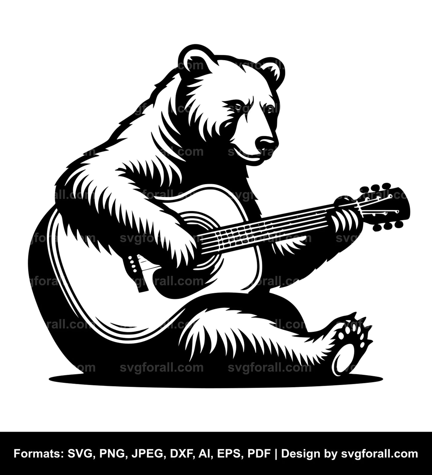 Bear Playing Guitar Vector SVG