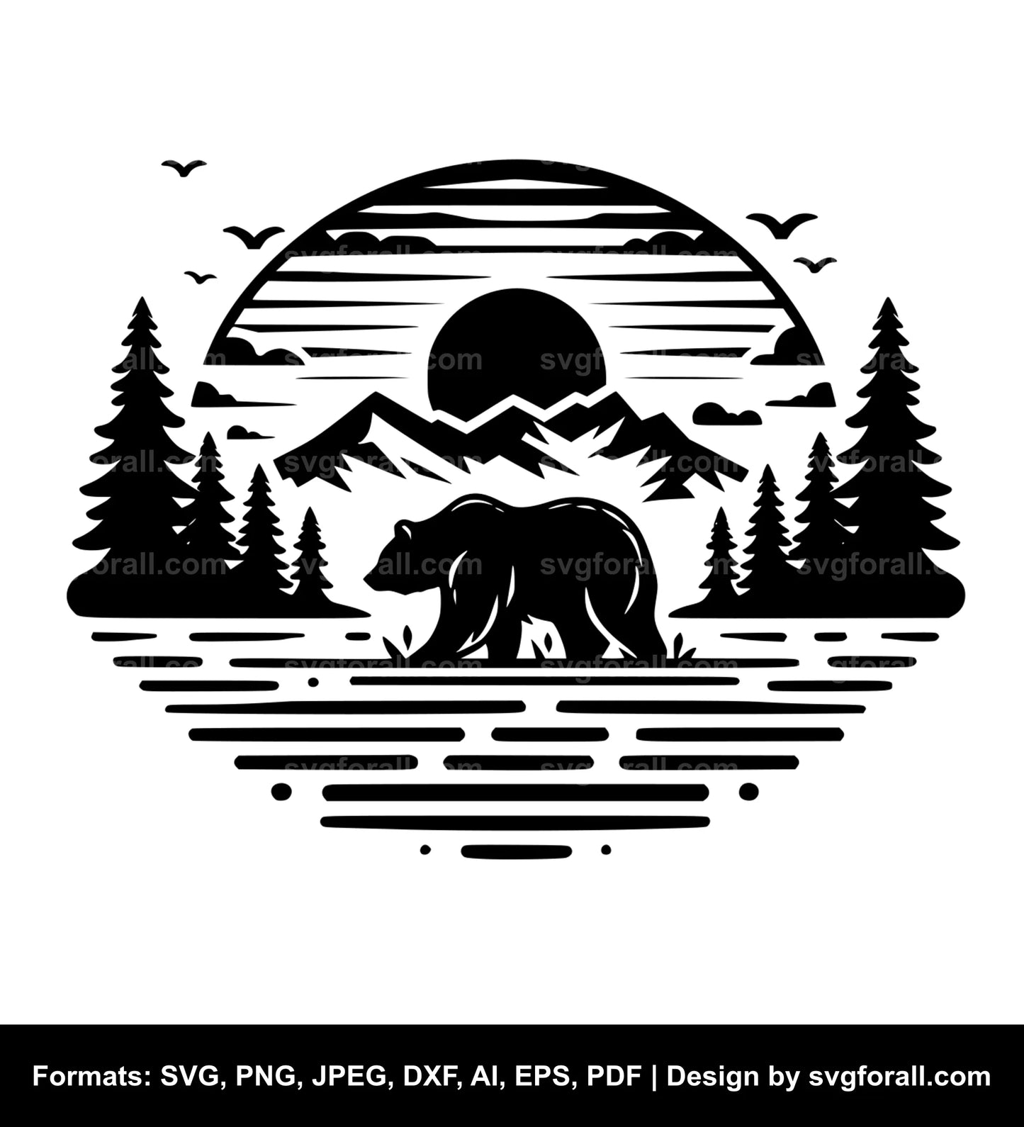 Bear Sunset SVG Vector