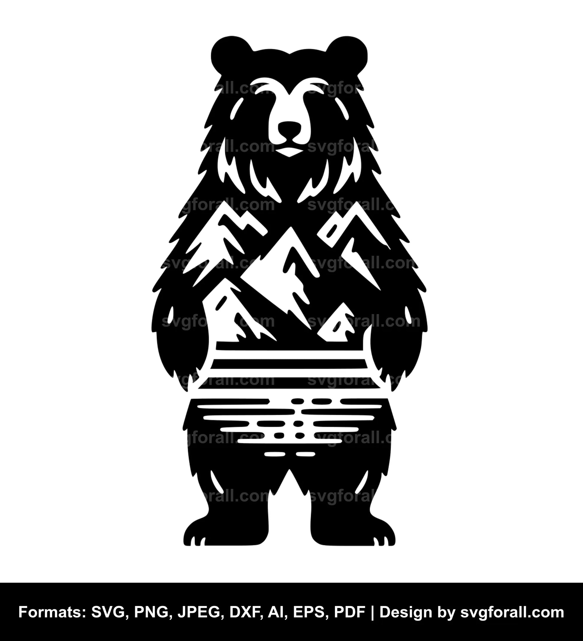 Bear With Mountains Black SVG