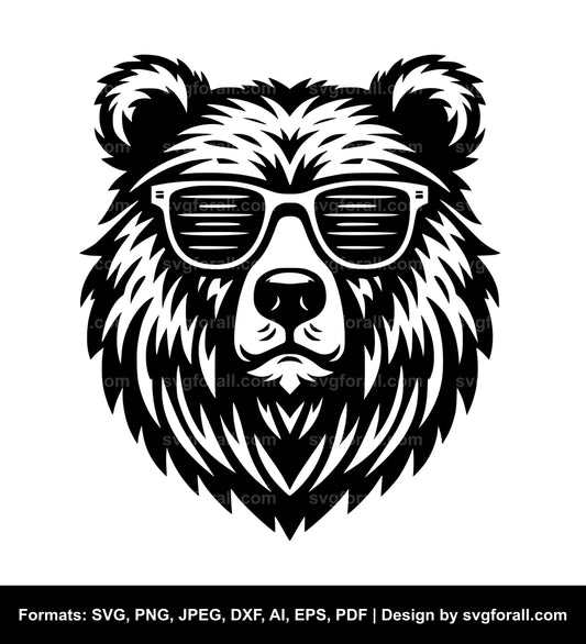 Bear With Sunglasses Black SVG