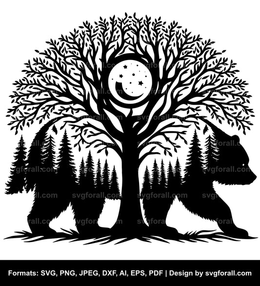 Bear With Trees Black SVG