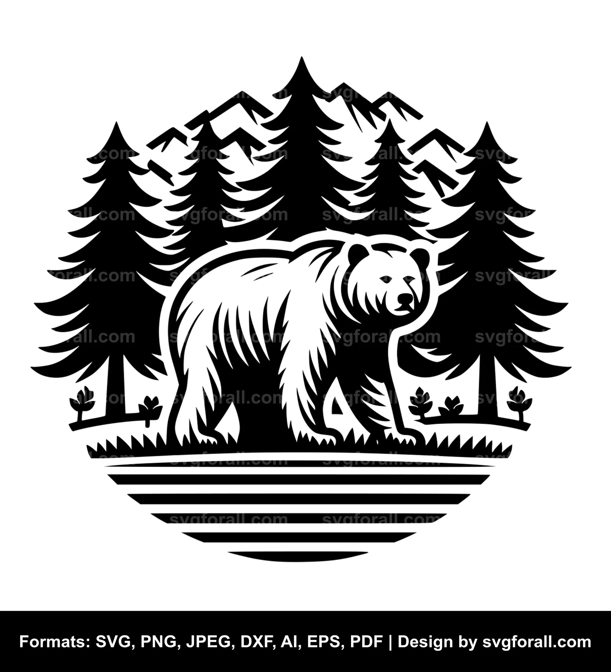 Bear With Trees SVG Vector