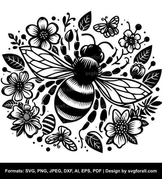 Bee With Flowers SVG File