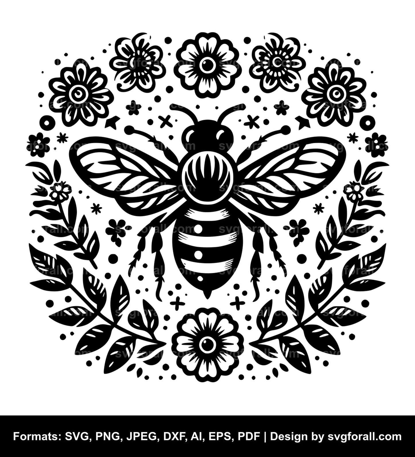 Bee With Flowers SVG PNG