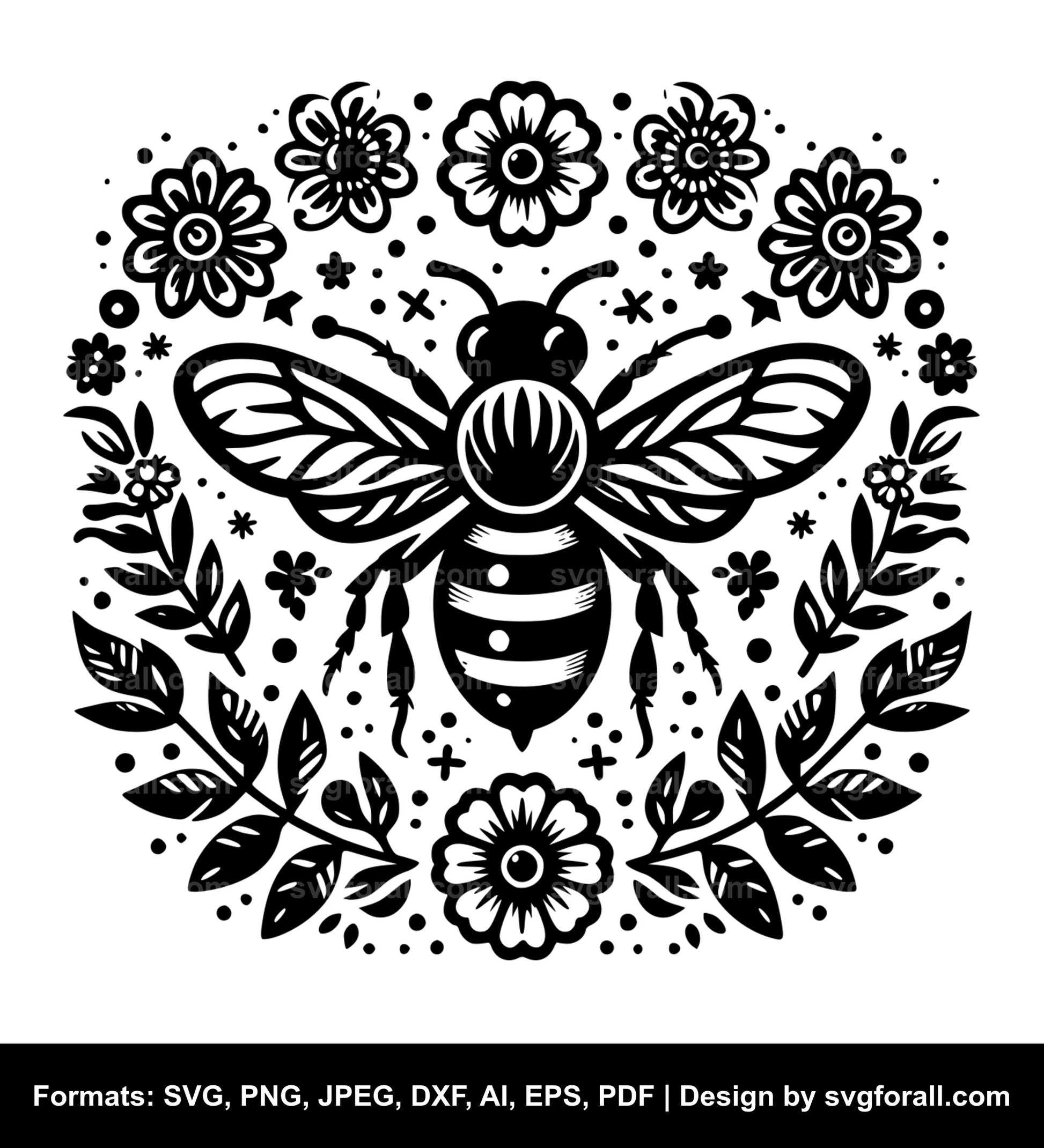 Bee With Flowers SVG PNG