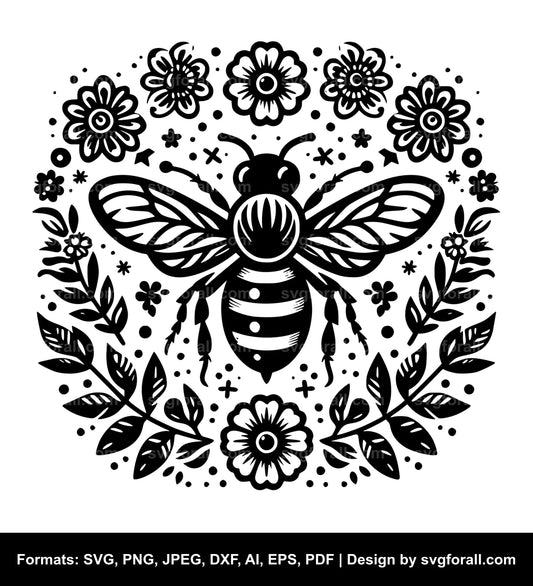 Bee With Flowers SVG PNG