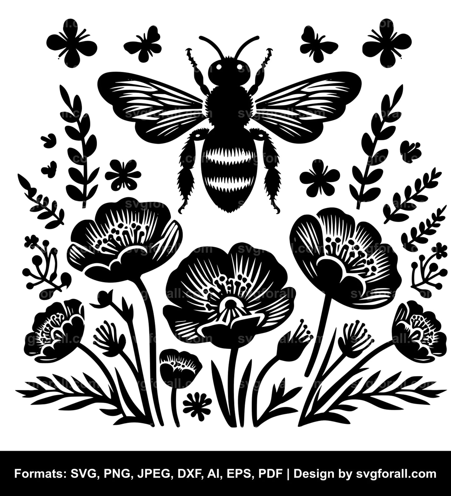 Bee With Flowers SVG Vector