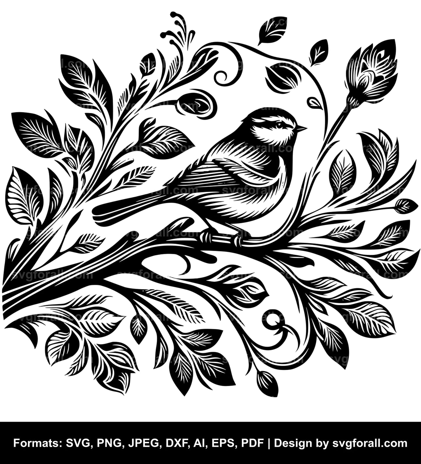 Bird On Branch SVG Design