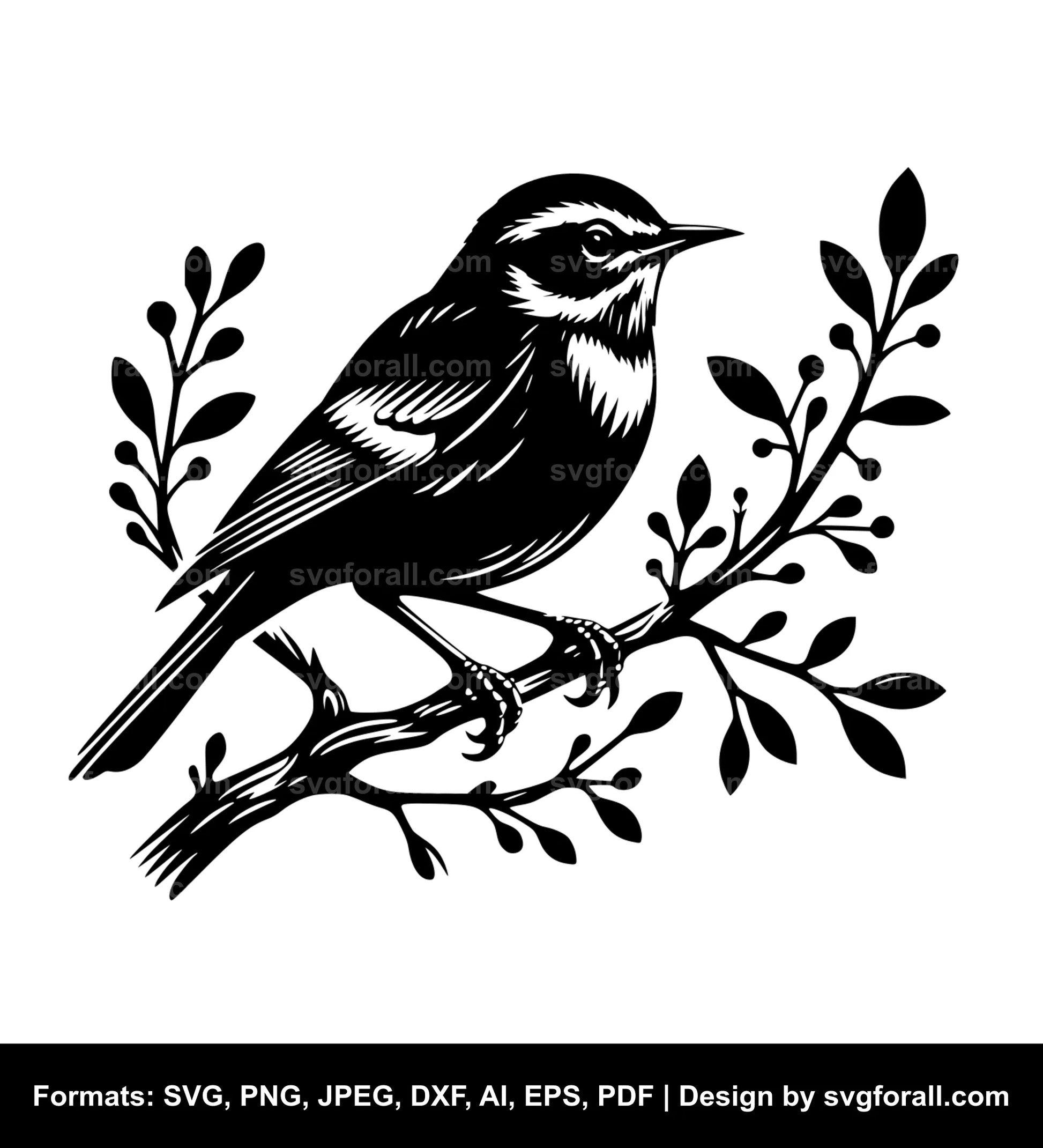 Bird On Branch SVG File