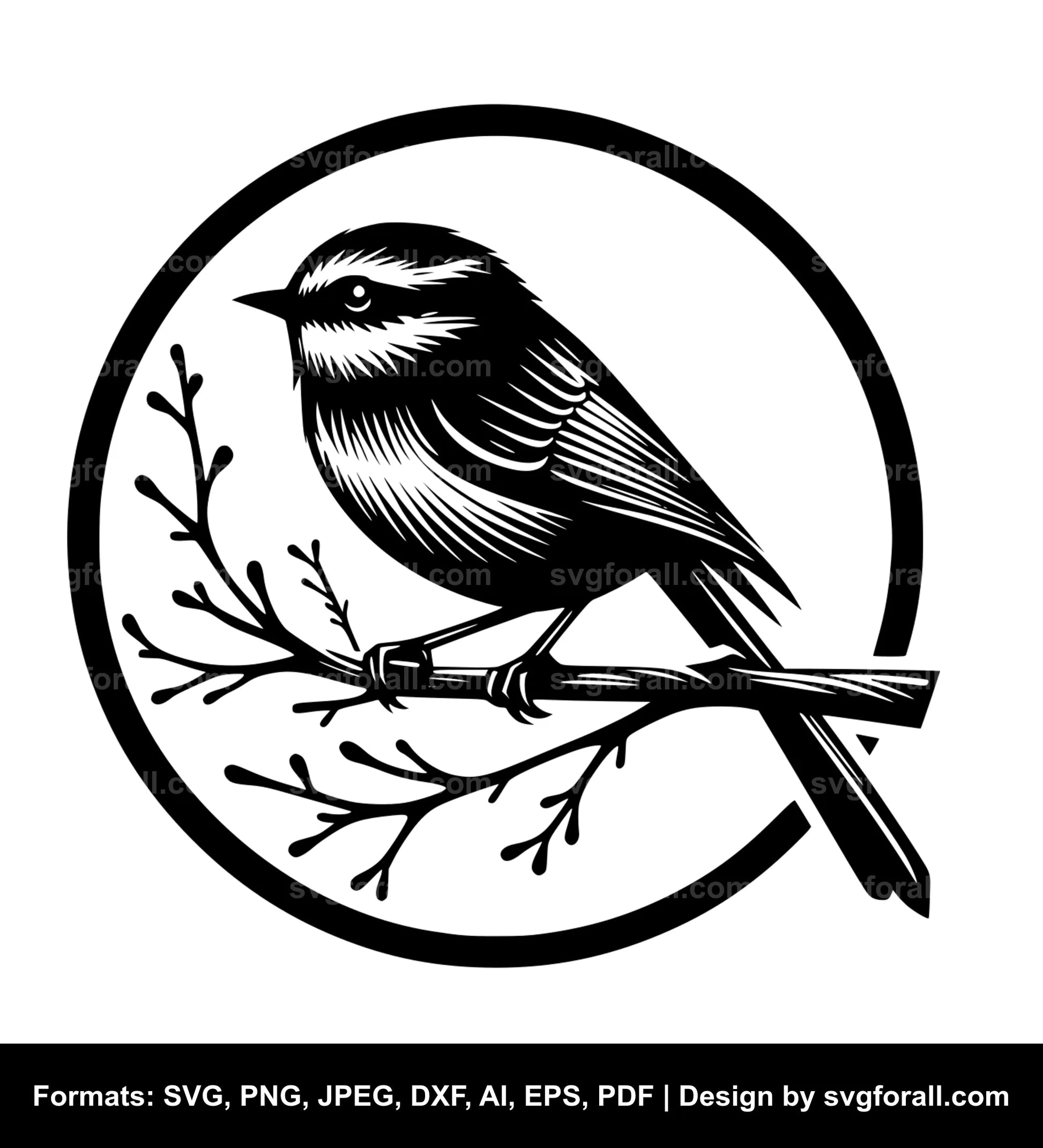 Bird On Branch Vector SVG