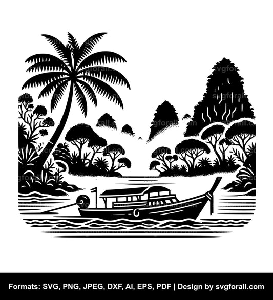 Boat In Jungle SVG