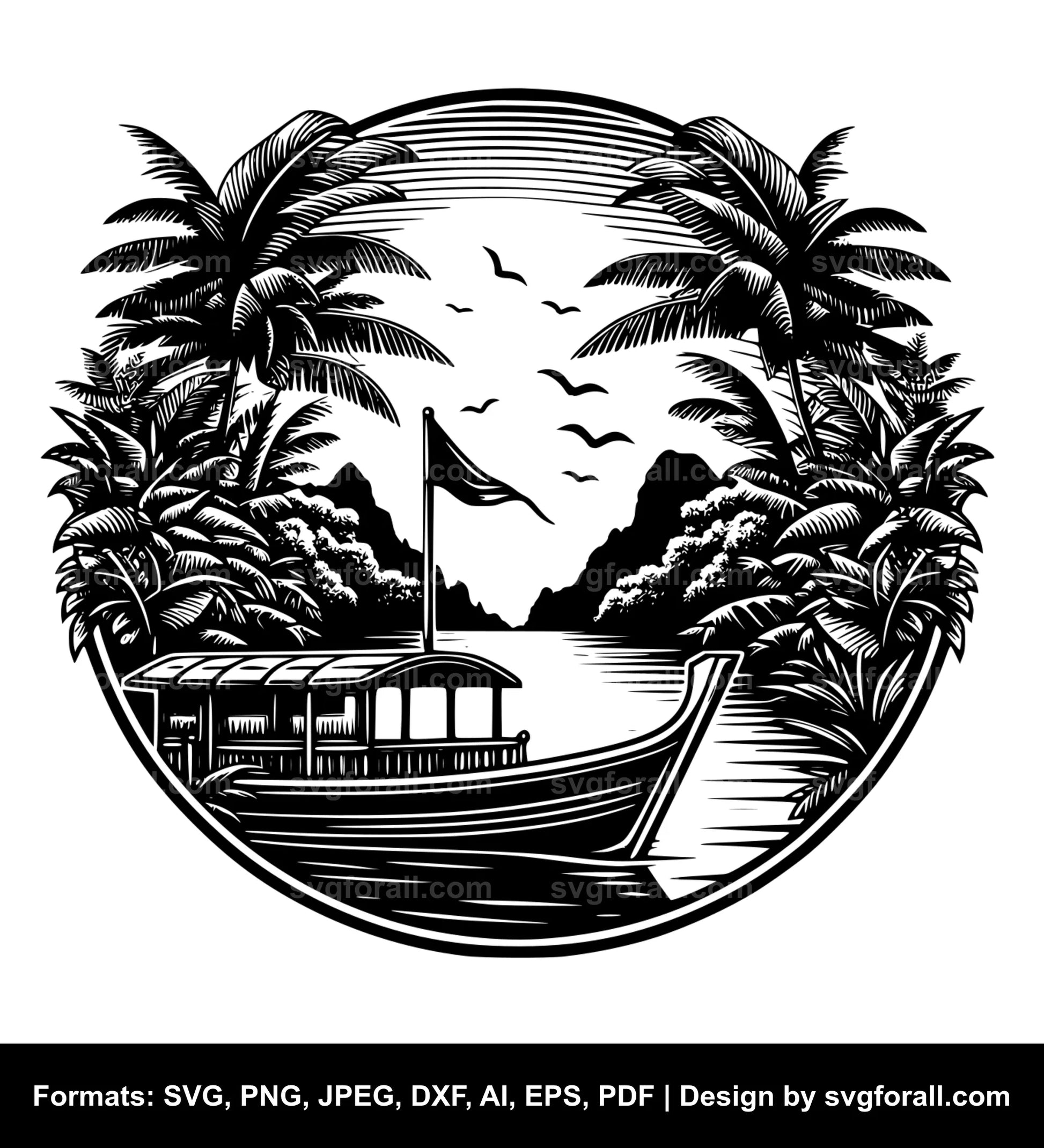 Boat In Jungle SVG File