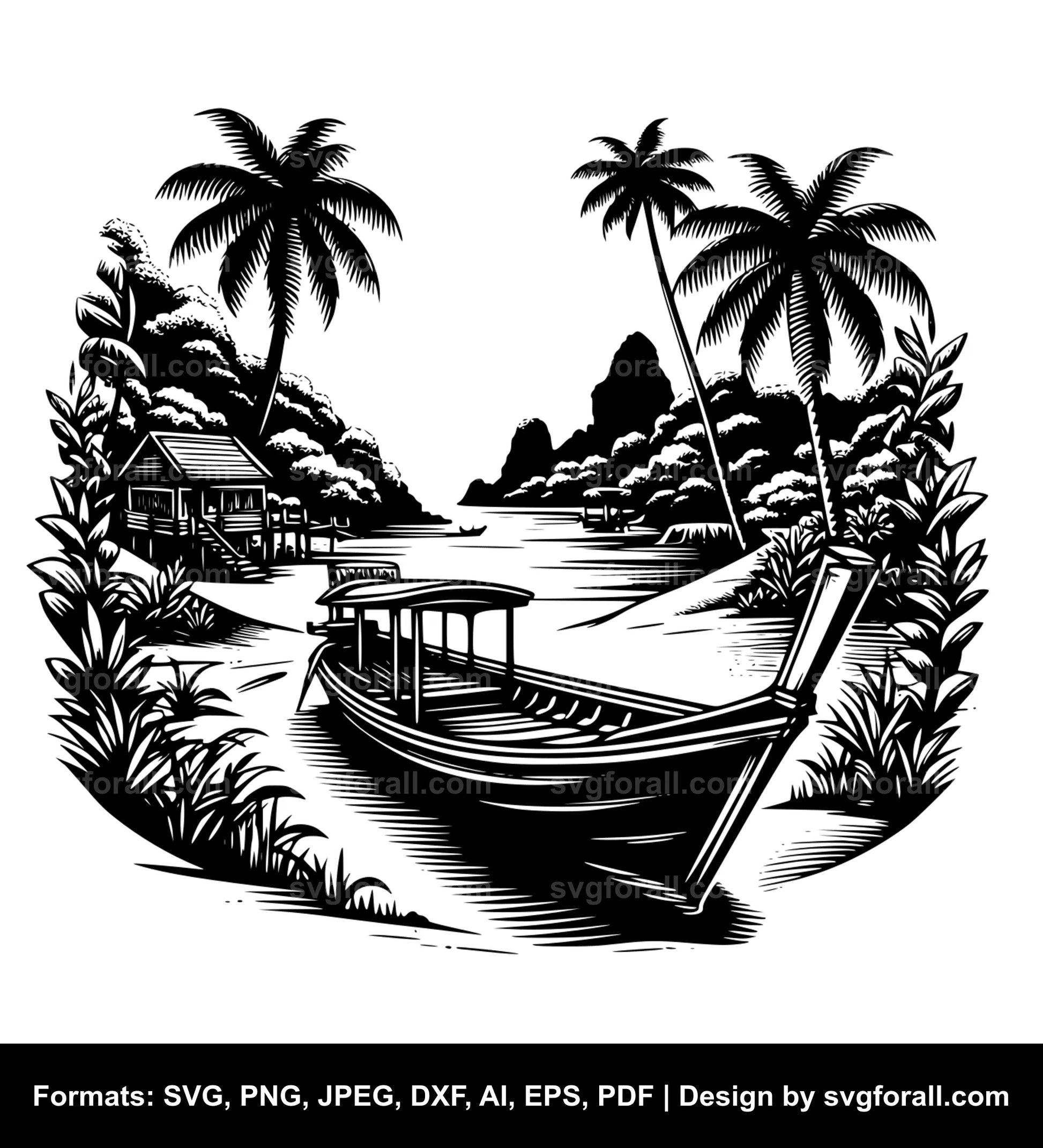 Boat In Jungle SVG Vector