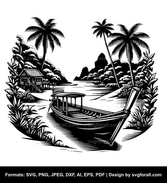 Boat In Jungle SVG Vector