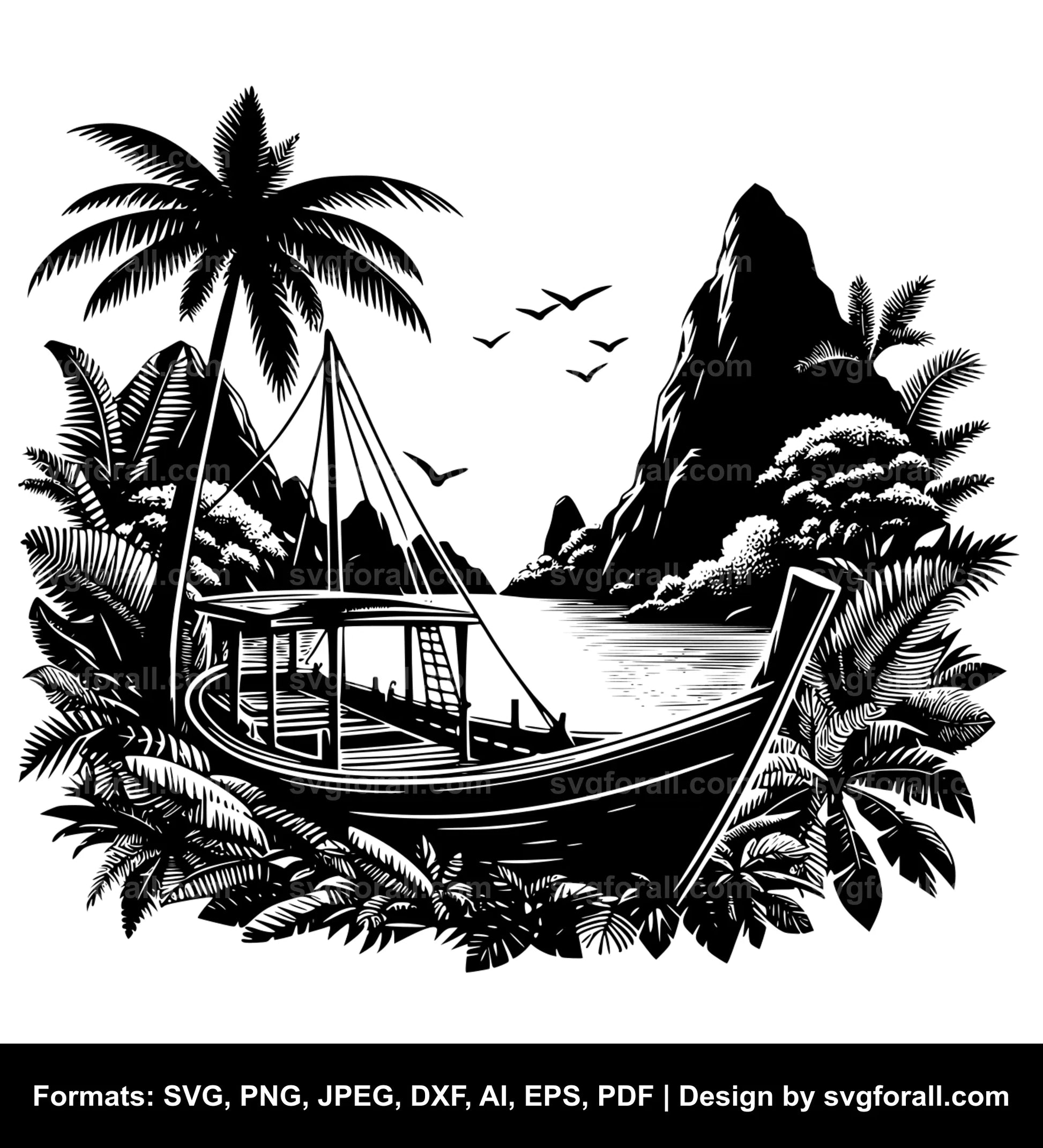 Boat In Jungle Vector SVG