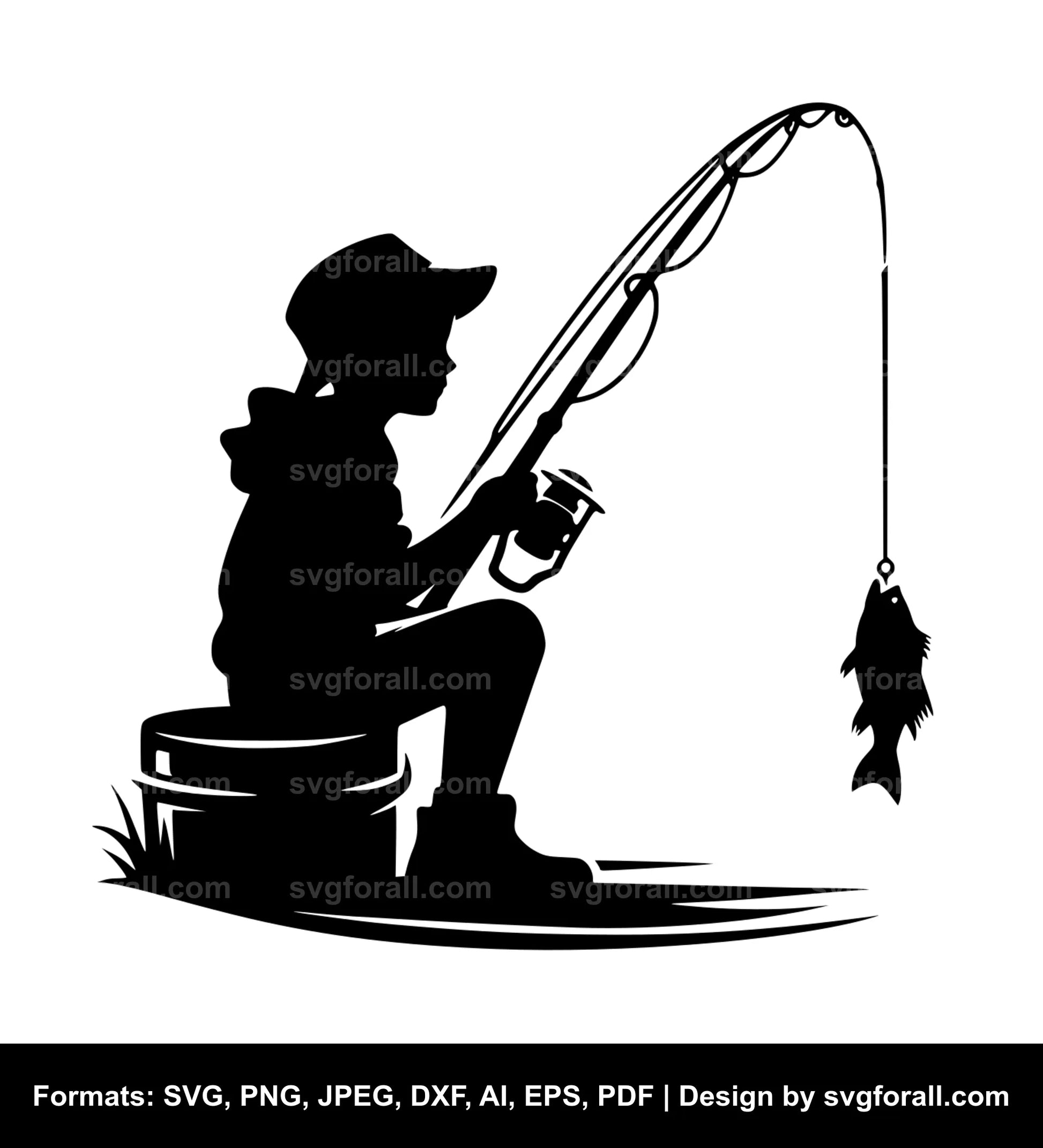 Boy Fishing Black SVG