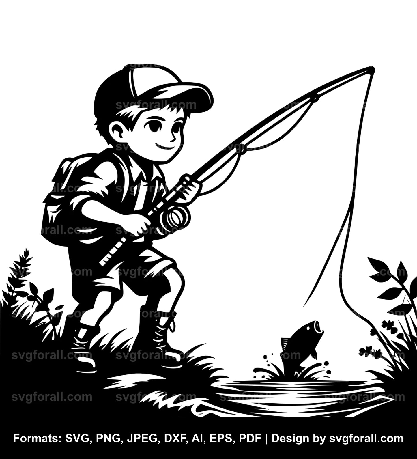 Boy Fishing SVG Vector