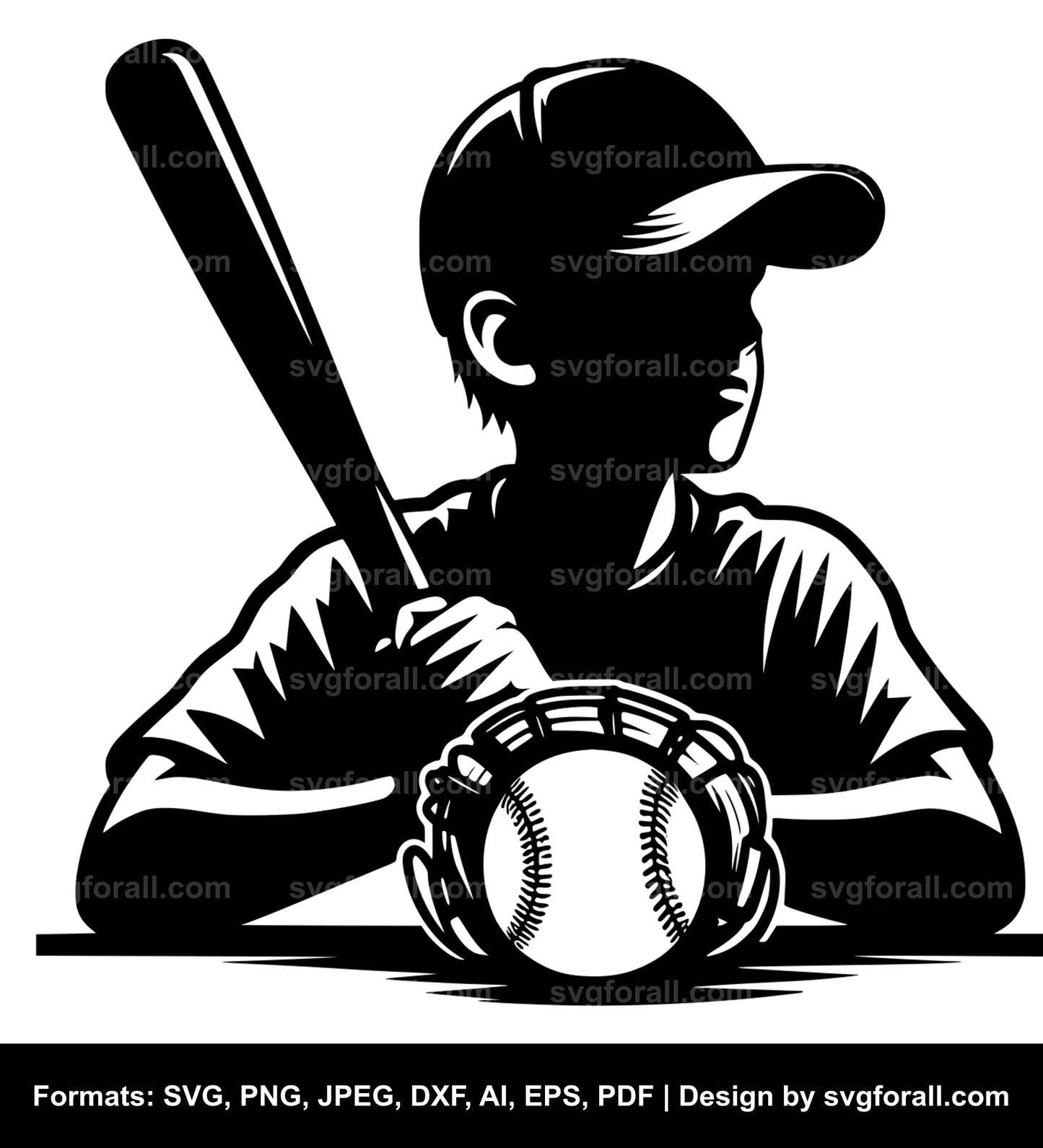 Boy Playing Baseball Black SVG