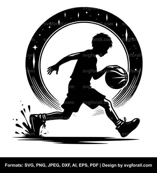 Boy Playing Basketball SVG Design