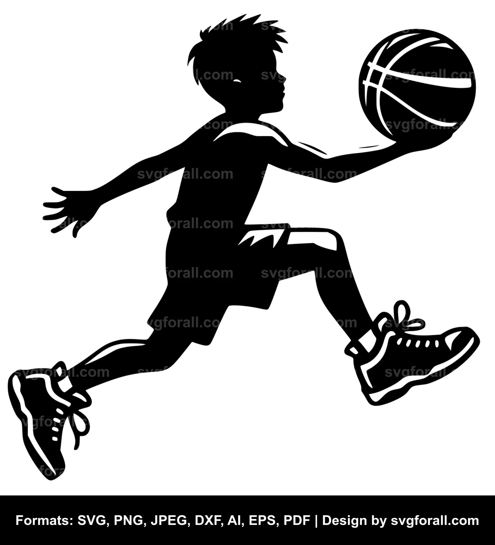 Boy Playing Basketball Vector SVG