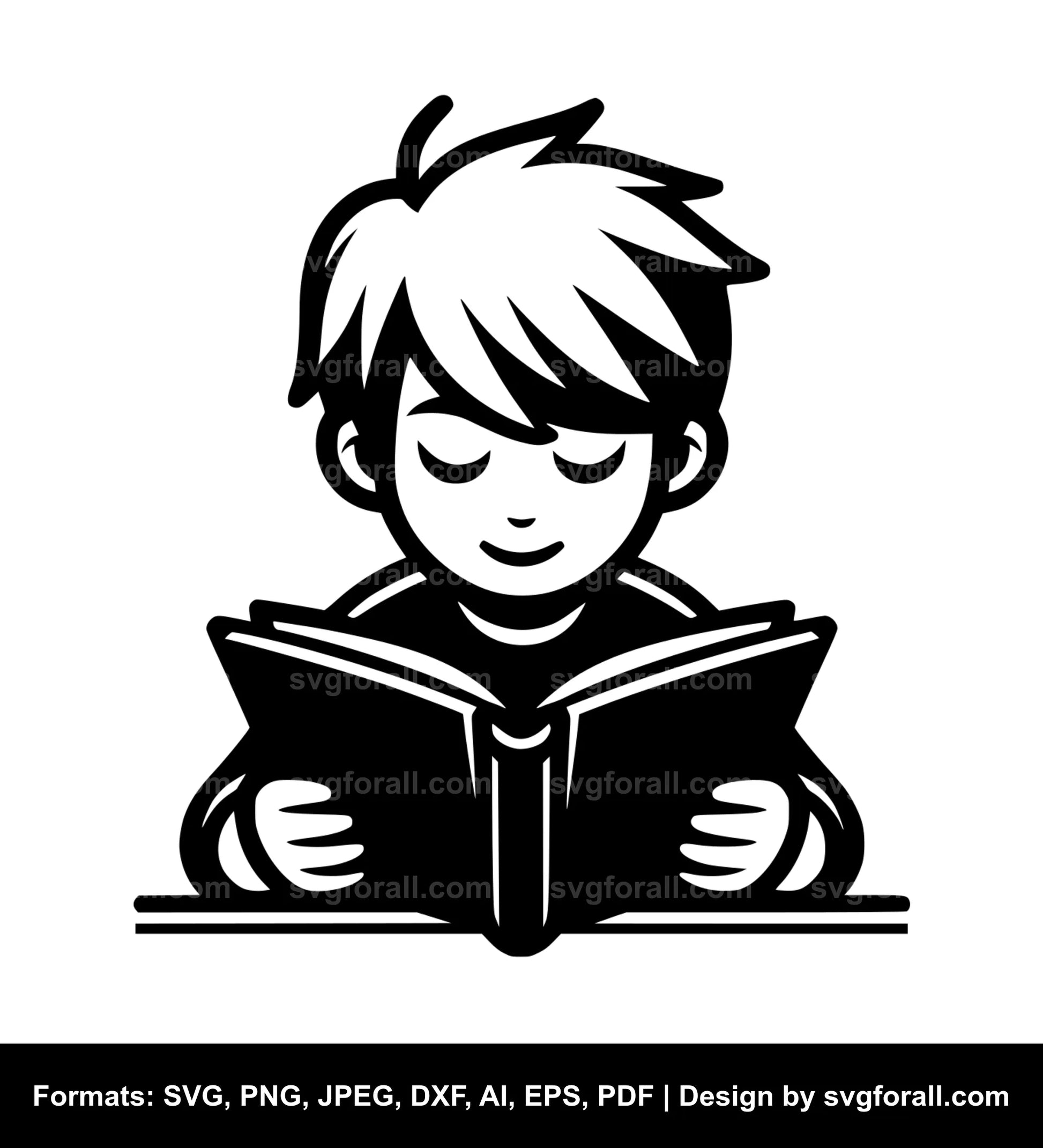 Boy Reading Black SVG