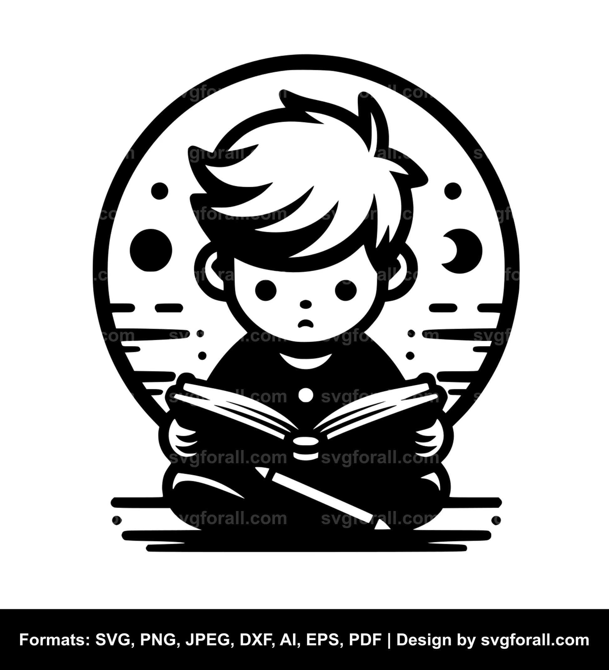 Boy Reading SVG Vector