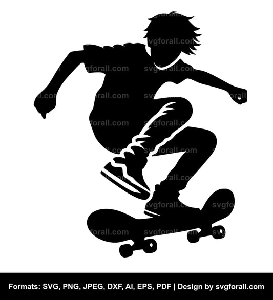 Boy Skateboarding Black SVG