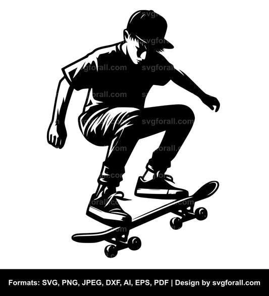 Boy Skateboarding SVG