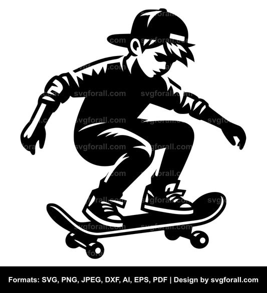 Boy Skateboarding Vector SVG