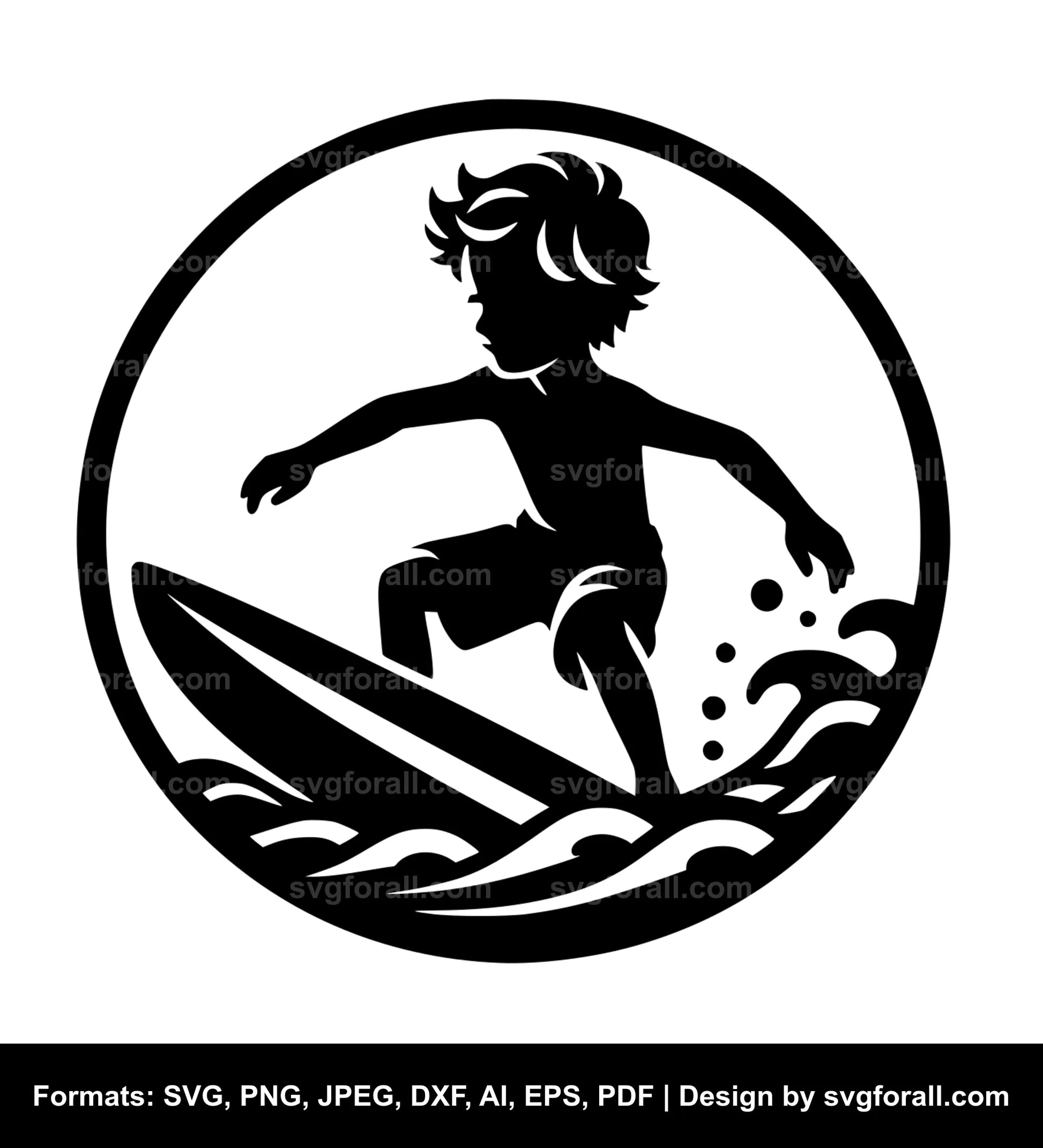 Boy Surfing Black SVG