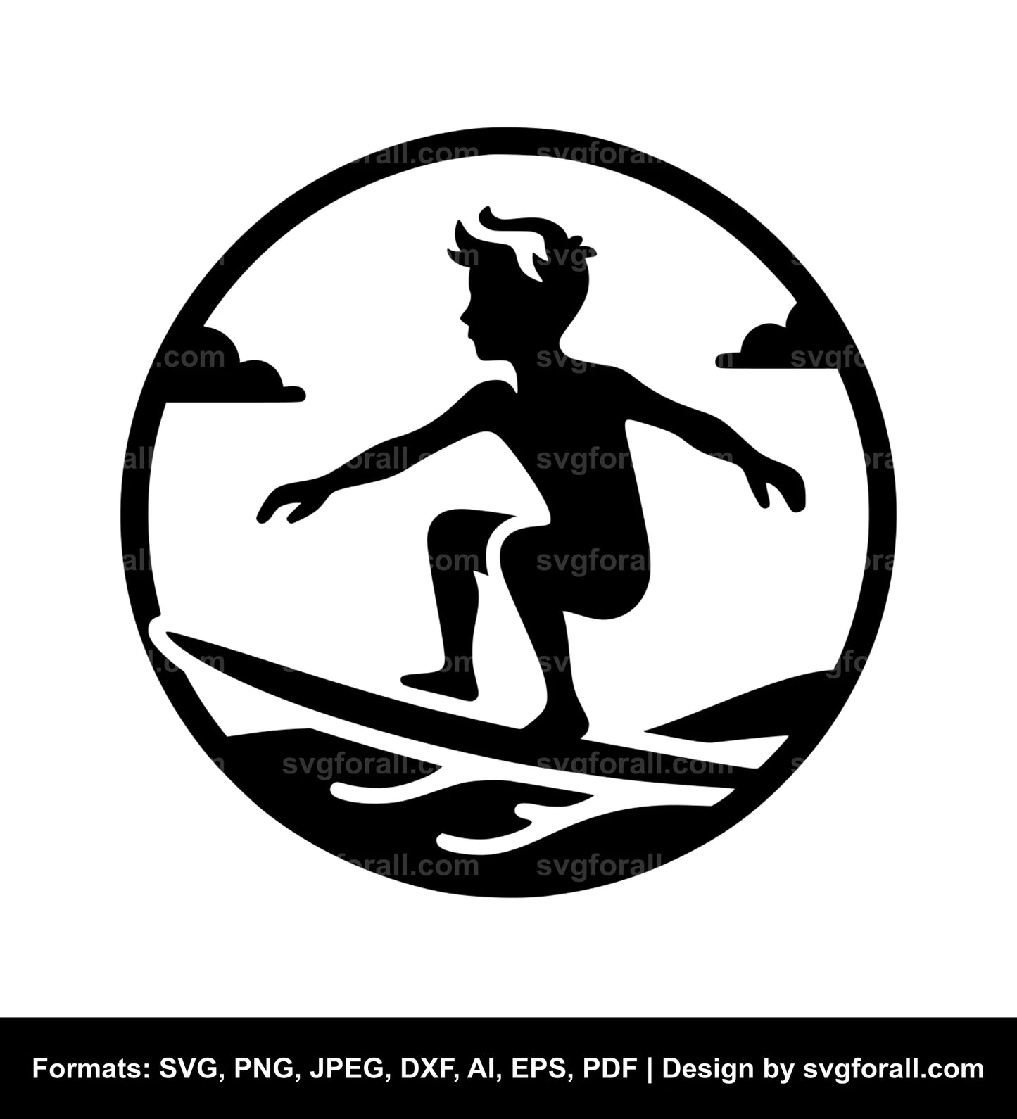 Boy Surfing SVG PNG